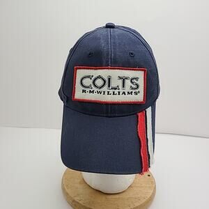 Vintage R.M. Williams Colts Hat Cap Adult Medium Strapback Blue 2 Stripe Rare